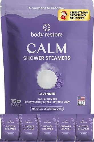BodyRestore Shower Steamers Aromatherapy, Self Care Gifts, Calm 15 Pack | Birthday Gifts for Women & Men, Spa Relaxation & Stress Relief Sleep Care, Lavender Essential Oil Tablets
