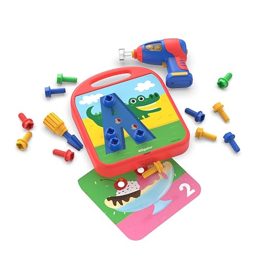 Educational Insights Design & Drill ABCs & 123s | Building Construction Toys for Toddlers, Kids Tool Set with Drill Toy, Preschool Learning Activities, Toddler STEM Toys