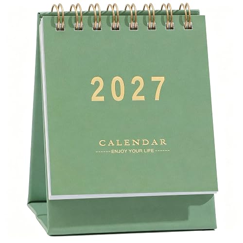 Mini Desk Calendar 2026-2027 - Standing Flip Monthy Small Desktop Calendar Runs from JUL 2026 to Dec 2027-250 GSM Thick Paper Twin-Wire Binding for for Home School, or Office (Green)