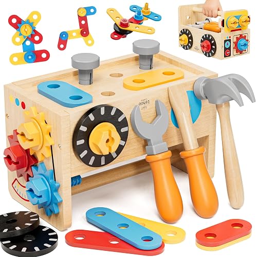 Lehoo Castle Montessori Kids Tool Set, Wooden Toddler Tool Set for Ages 2-4 | STEM Pretend Play Tool Box, Construction Toddler Tool Bench, Educational Learning Toys for 2 3 4 Year Old Boys Birthday Girls