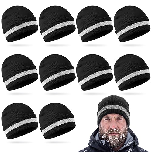 Tarpop Safety Beanie Bulk Reflective Beanie Knit Hat | High Visibility Hat, Winter Unisex Cap, Reflective Stripe, for Running Biking Guard, Warm Outdoor Night Visibility Safety