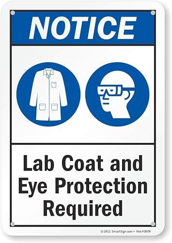SmartSign - S-9315-PL-10 "Notice - Lab Coat And Eye Protection Required" Sign | 7" x 10" Plastic Black/Blue on White