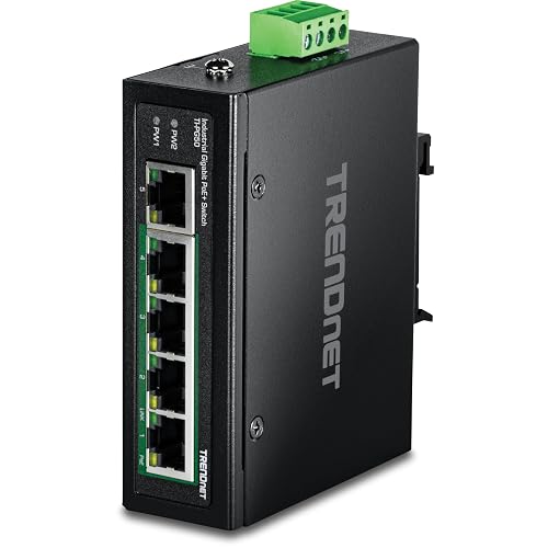 TRENDnet 5-Port Industrial Gigabit PoE+ DIN-Rail Switch, TI-PG50, 120W PoE Power Budget, 10Gbps Switching Capacity, Ethernet Splitter, NDAA & TAA Compliant, Lifetime Protection