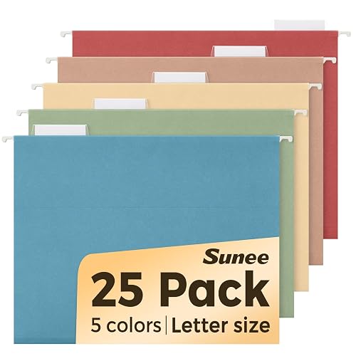 SUNEE Hanging File Folders Retro Colors, 25 Pack Letter Size File Folders with 1/5-cut Tabs, Stay Organized for Your Home and Office Bulk File and Documents
