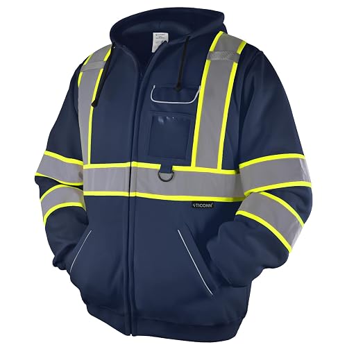 TICONN Hi Vis Safety Hoodie, ANSI Class 3 Reflective Fleece Sweatshirt | Lightweight Warm Lining, 360° Reflective Strips, Functional Pockets, PPE Gear for Cold Weather, Fits Men and Women