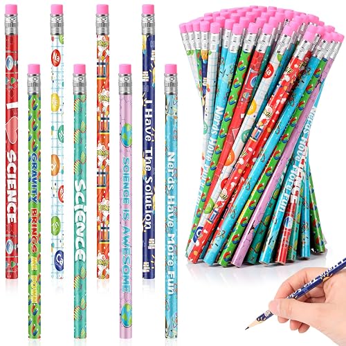 Nezyo 96 Science Pencils Erasers Party Favors Science 7.9inch | Chemistry Theme Birthday Supplies, Motivational Rewards with Periodic Table Designs, Lab Teacher Classroom Gifts