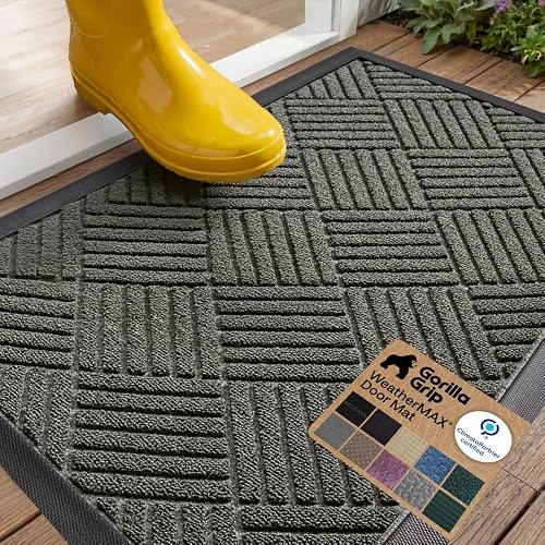GORILLA GRIP WeatherMAX Door Mat, Indoor Outdoor Use, 29x17 Gray Diamond | 100% Waterproof Outdoor Doormat, US Designed, Stain and Fade Resistant, Low Profile Front Door Mat, Easy to Clean Welcome Mat