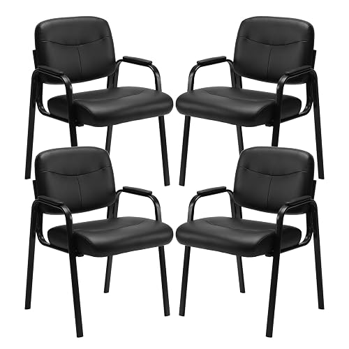 OLIXIS Waiting Room Chairs Set of 4, Side Guest Chairs for Conference | Stationary PU Leather, Padded Arms for Reception Meeting Lobby Medical Clinic Church Elderly