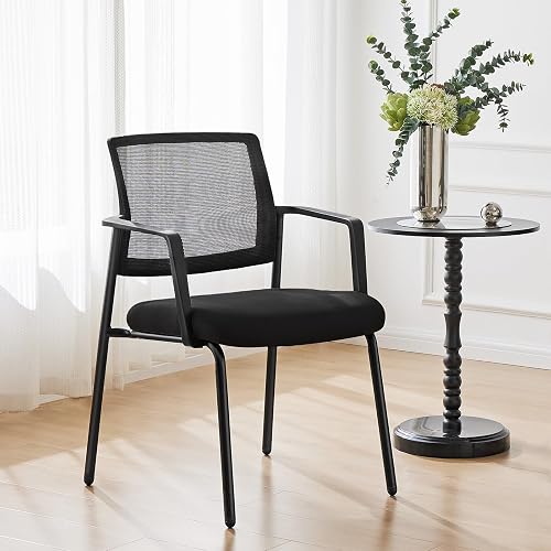 Sweetcrispy Waiting Room Chairs 1 Pack, Mesh Office Guest Chairs | Stacking Arm, Upholstered Breathable Fabric, Sturdy Metal, Easy Store, Reception, Conference, Meeting, Home Office, Black