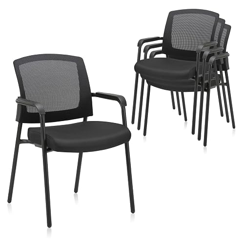 CLATINA Office Reception Guest Chair Mesh Back Stacking with Ergonomic Lumbar Support and Thickened Seat Cushion for Waiting Conference Room Black 4 Pack
