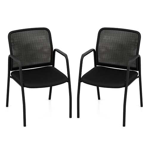 Tangkula Set of 2 Conference Chairs, Office Guest Chairs with Ergonomic Mesh Backrest, Sturdy Arms & Cushioned Seat, Mesh Chairs for Office, Waiting Room, Reception Room Chairs