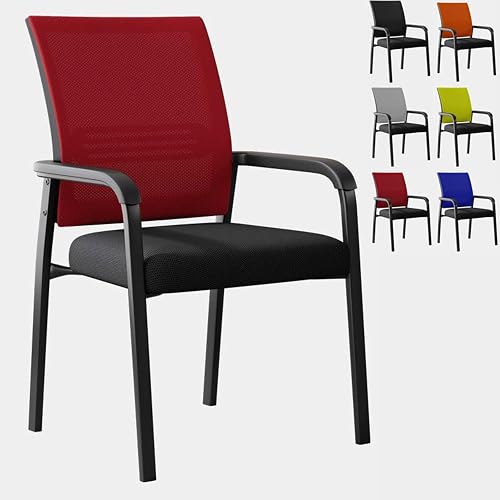 Mesh Back Stacking Arm Chairs Waiting Room Chairs Ergonomic Mesh Office Chair with Lumbar Support for Office School Church Guest Reception(Red,1pcs)