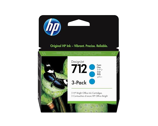 HP 712 Cyan 29-ml 3-Pack Ink Cartridges (3ED77A) for DesignJet T650, T630, T230, T210 & Studio Plotter Printers