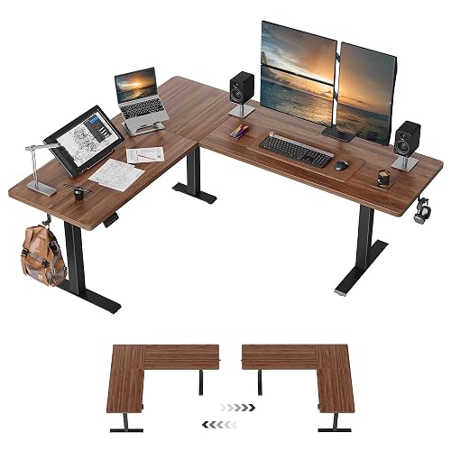 Cubiker Reversible L Shaped Standing Desk - 63 x 55 Inch Electric Adjustable Height Corner Standing Desk, Ergonomic Sit Stand Up Table with 3 Memory Buttons, Splice Board for Home Office, Black Walnut