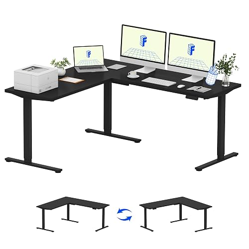 FLEXISPOT 71 x 63 Reversible L-Shaped Corner Standing Desk, Black | Height Adjustable, Large Workspace, Anti-Collision, Memory Presets, Sit Stand Desk for Home Office & Gaming