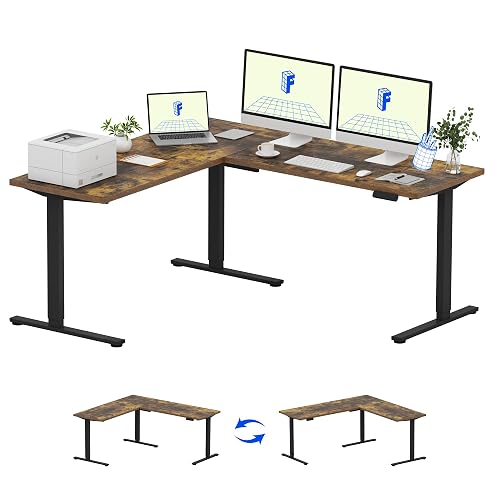 FLEXISPOT 71 x 63 Reversible L-Shaped Electric Standing Desk, Rustic Brown | Height Adjustable, Large Workspace, Anti-Collision, Memory Presets, Sit Stand Desk for Home Office & Gaming