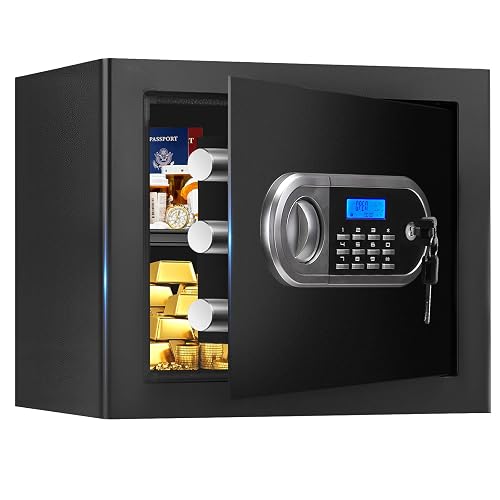 1.3 Cuft Small Fire Proof Safe for Home Documents, Anti-theft Safes for Home Use Fire and Water Proof with Combination Lock, Smart Alert System and Removable Shelf, Digital Document Safe for Jewelry