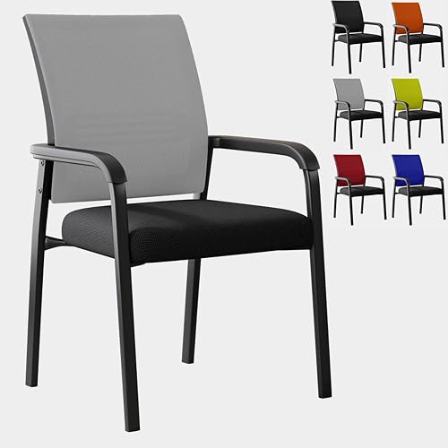 Mesh Back Stacking Arm Chairs Waiting Room Chairs Ergonomic Mesh Office Chair with Lumbar Support for Office School Church Guest Reception(Gray,1pcs)