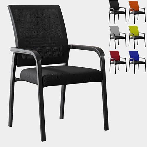 Mesh Back Stacking Arm Chairs Waiting Room Chairs Ergonomic Mesh Office Chair with Lumbar Support for Office School Church Guest Reception(Black,1pcs)