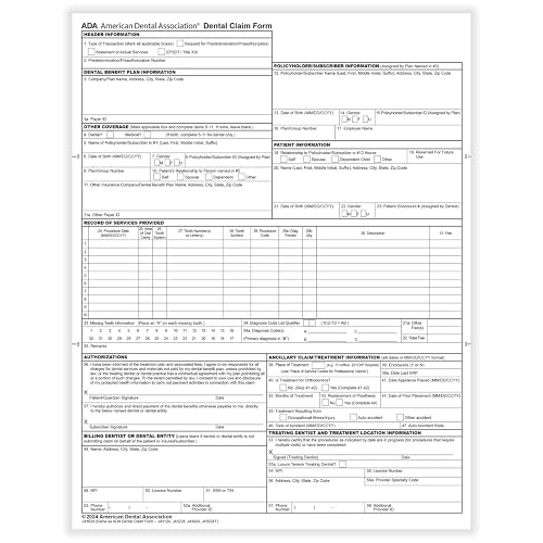 ComplyRight ADA Dental Claim Forms (2024), 8-1/2" X 11", Pack of 1,000, Healthcare Office Work Supplies for Dentist Businesses