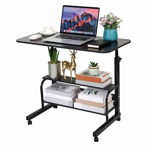Adjustable Height Mobile Computer Desk with Wheels Black 31.5x15.7 Inch | Rolling Table Home Office Study Desk Portable for Bedrooms Work Small Space with Storage Gaming Table