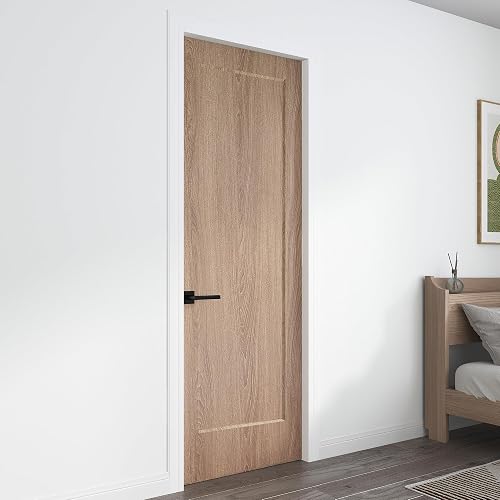 JUBEST 28"x80" 1-Panel Prefinished Laminate Waterproof Oak Wood Door Slab | Lightweight Hollow Core, NOT Pre-drilled, Boring Required, NO Hardware and Hinges, Interior Door for Pantry, Laundry, Closet