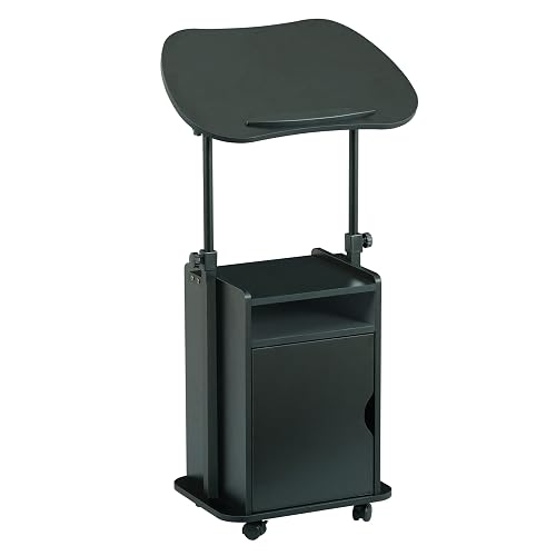 Techni Mobili Adjustable Laptop Cart w/Storage, Rolling Mobile Desk, Black | Adjustable laptop cart with storage cabinet, shelf, locking wheels, sit‑stand height for home office, bedside, classroom