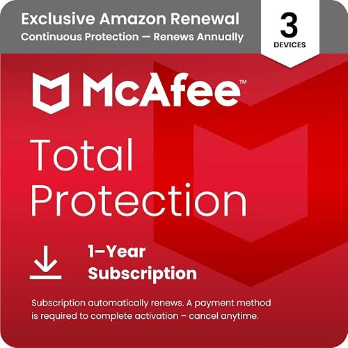 McAfee Total Protection 2026 Antivirus Software for 3 Devices | Auto-Renews | Exclusive Amazon renewal includes VPN, text, email and video scam protection, identity monitoring and password manager