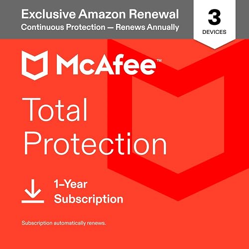 McAfee Total Protection 2027 Antivirus Software for 3 Devices | Auto-Renews | Exclusive Amazon renewal includes VPN, text, email and video scam protection, identity monitoring and password manager