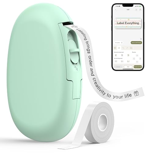 SUPVAN E10 Bluetooth Label Maker Machine with Tape, Green | Fits Continuous & Die-Cut Waterproof Label, Easy App Editing, Rechargeable, Inkless, for School, Home, Kitchen, Office
