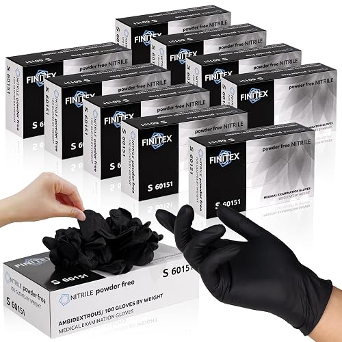FINITEX Black Nitrile Disposable Gloves Exam Gloves 3.2mil Case of 10 Boxes | Powder-free, Latex-free, Medical-grade,Food-grade,Industrial-grade,Black,Thick,Comfortable fit,Unisex,Examination,Cleaning