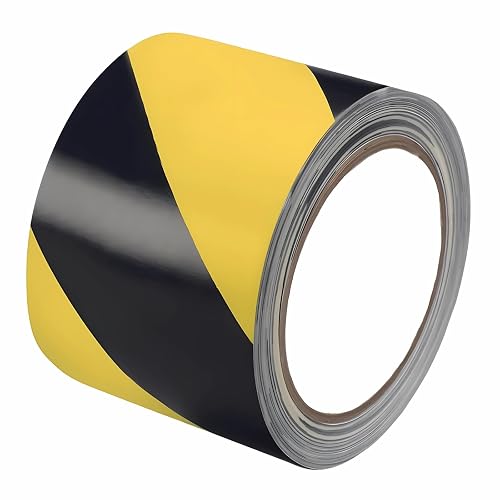 3 Inch x 110FT Black and Yellow Safety Tape, Hazard Tape, Warning Tape, Caution Tape Roll, Floor Marking Tape for Gymnasium, Walls, Floors, Pipes and Equipment in Construction Sites & Hazardous Areas