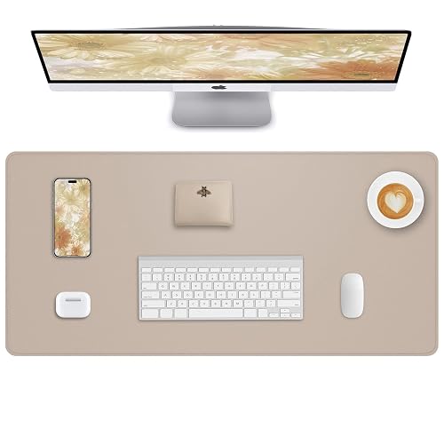 Leather Desk Pad Protector, Mouse Pad, Office Desk Mat, Non-Slip PU Leather Desk Blotter, Laptop Desk Pad, Waterproof Desk Writing Pad for Office and Home (Beige, 31.5" x 15.7")