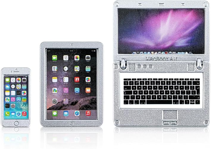 3 Pack Mini Dollhouse Accessories Laptop Tablet Smart Phone Silver | Computer Simulation Play Set, Miniatures Doll, Festival Gifts, Zinc Alloy, 2.36 × 1.77 × 0.08 inches