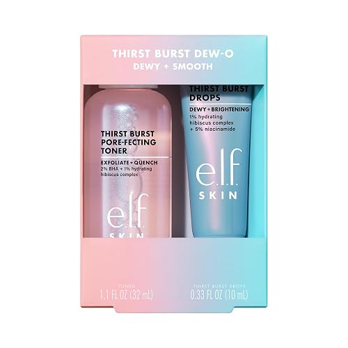 e.l.f. SKIN Thirst Burst Dew-O, Travel-Sized Skincare Set, Exfoliating Facial Toner & Hydrating Serum Drops, Gives Skin A Dewy, Bouncy Glow, Vegan & Cruelty-Free