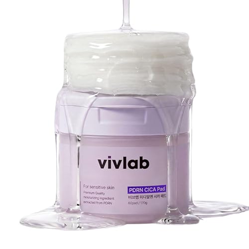 VIVLAB PDRN CICA Toner Pads, Salmon DNA and Centella, 60 Pads | Hydrating and soothing, gentle exfoliating pads, for sensitive skin, K-beauty skincare