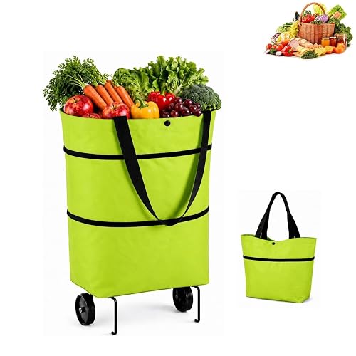 Foldable Rolling Shopping Tote Bag with Wheels, Reusable Grocery Cart Bag | 2-in-1 Lightweight Shopping Trolley Bag with Wheels, Waterproof Oxford Cloth Foldable Collapsible Trolley Bags