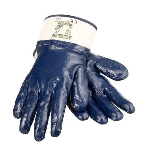 JORESTECH Safety Work Gloves, Blue Cotton Jersey with Full Nitrile Coating, EN 388 4111X, Chemical-Resistant, Heavy Duty
