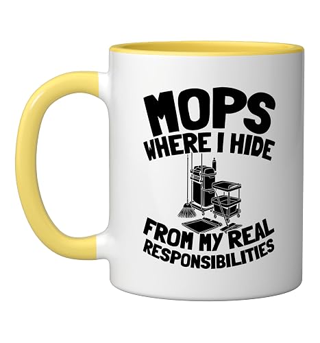 Cleaner Housekeeping - Sanitation Janitorial Cleaner Ceramic Mug, Yellow/White