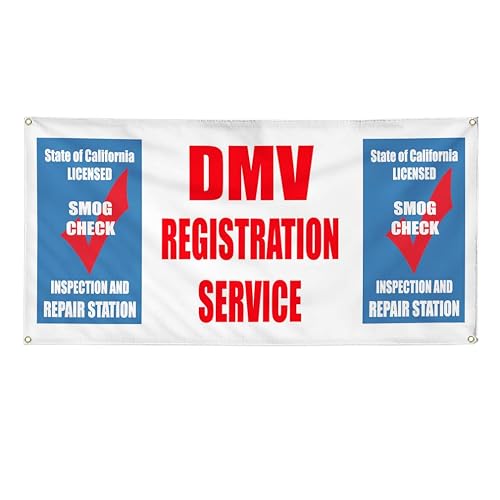 Vinyl Banner Multiple Sizes DMV Registration Service Smog Check Inspection Automotive Outdoor Weatherproof Industrial Yard Signs Blue 4 Grommets 24x36Inches