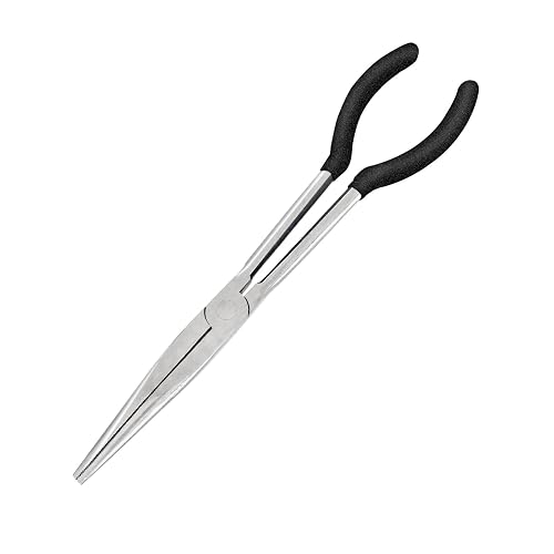 BQKKWIN 1 Piece 11 Inch Long Reach Pliers Set - Long Needle Nose Pliers Sets - Straight, Designed for Mechanics, Technicians, and Contractors| Milled-Jaws | Steel