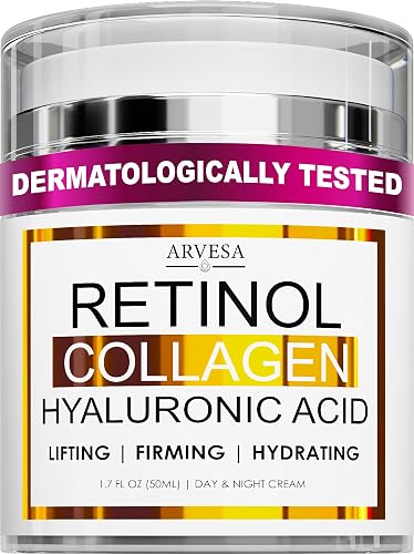 Retinol Cream for Face with Collagen & Hyaluronic Acid, Non-Greasy | Anti Aging Wrinkle Day & Night Cream for Women, Men, Firming Facial Moisturizer, Crema Hidratante Para la Cara, 1.7 oz