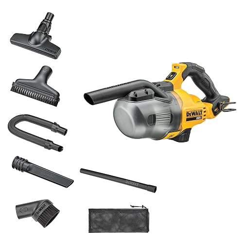 DEWALT 20V Handheld Vacuum Cordless, Car Vacuum with HEPA Filter, 6 Attachments and LED Light, High Performance Dry Only Small Shop Vac, Battery Not Included (DCV501HB), Grey-Yellow
