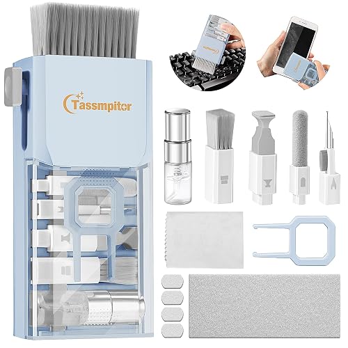 Tassmpitor Keyboard Cleaner & Laptop Cleaning Kit for Computer Screen, Blue | High-density Soft brush, Screen Cleaner Spray,2mm Thicken Large Microfiber Polishing Cloth,Metal Pen Tip,Flocking Sponge