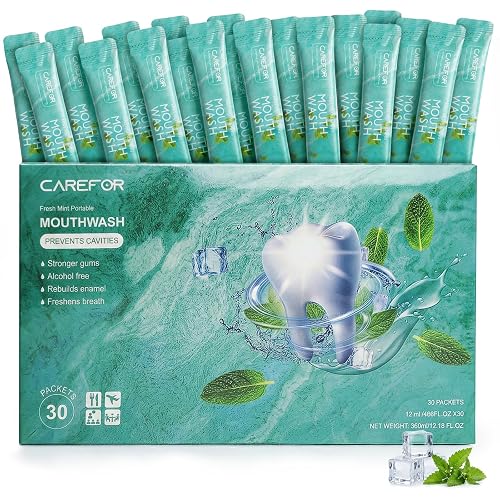 Mouthwash Travel Size Portable Alcohol & Fluoride Free Mini Bulk 30 Packets | Icy Mint Flavor, Gentle Fight Bad Breath For Adults, Individual & Disposable Strips, On-The-Go Freshness After Coffee Meals