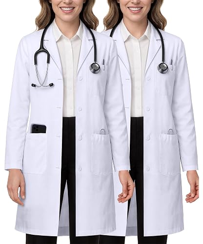 NY Threads White Lab Coat for Women with Side-Slit Access and 3 Pockets | Medical Lab Coat with Long Sleeves Button-Front Closure Machine Washable for College Classroom Laboratory & Healthcare