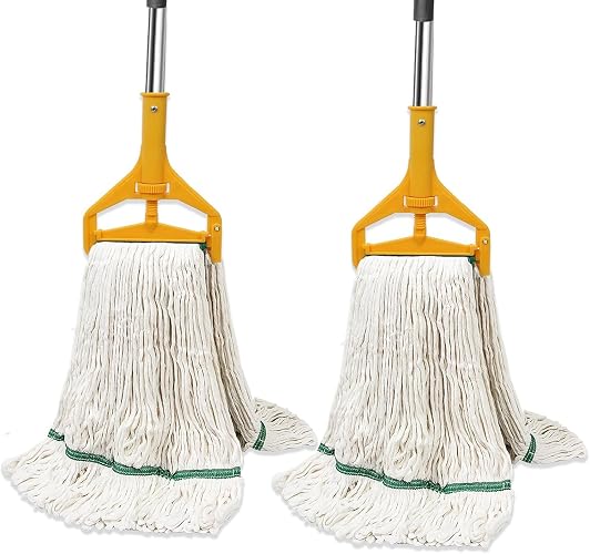 2 Pack 20 Oz Commercial Cotton Mop with 63” Stainless Steel Handle, Heavy Duty Industrial Wet Mop for Floor Cleaning, Commercial Grade Mop for Home, Office, Garage, Tile & Hardwood Floors
