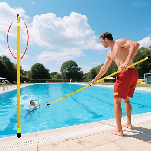 Yuwoune 14.8ft ​​Telescopic Pool Rescue Hook​​ | OSHA ​​Water Rescue Pole​​ & ​​Emergency Hook​​ with Night Glow | ​​Fiberglass Pool Safety Pole​​ for Home/Water Parks​