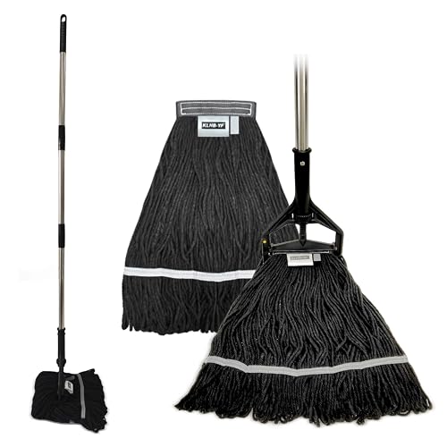 KLHB‑YF Commercial & Industrial Cotton Mop, Heavy‑Duty Industrial Design, 152 cm Handle, 2 Replacement Heads, Fade‑Resistant Black Refill