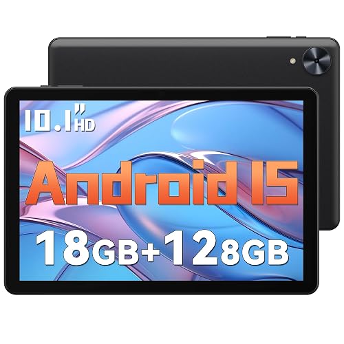 Paaxoo 2026 Android 15 Tablet, 10.1'' HD, 18GB RAM, 128GB ROM, Black | Android 15 OS, 6+12 GB RAM config, 1280x800 Incell touchscreen, 6000mAh battery, Bluetooth, dual camera, GMS certified, WiFi
